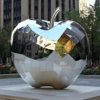 Life Size Metal Apple Sculpture Mirror Diamond Facets