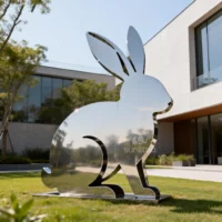Life Size Metal Rabbit Silhouette Sculpture