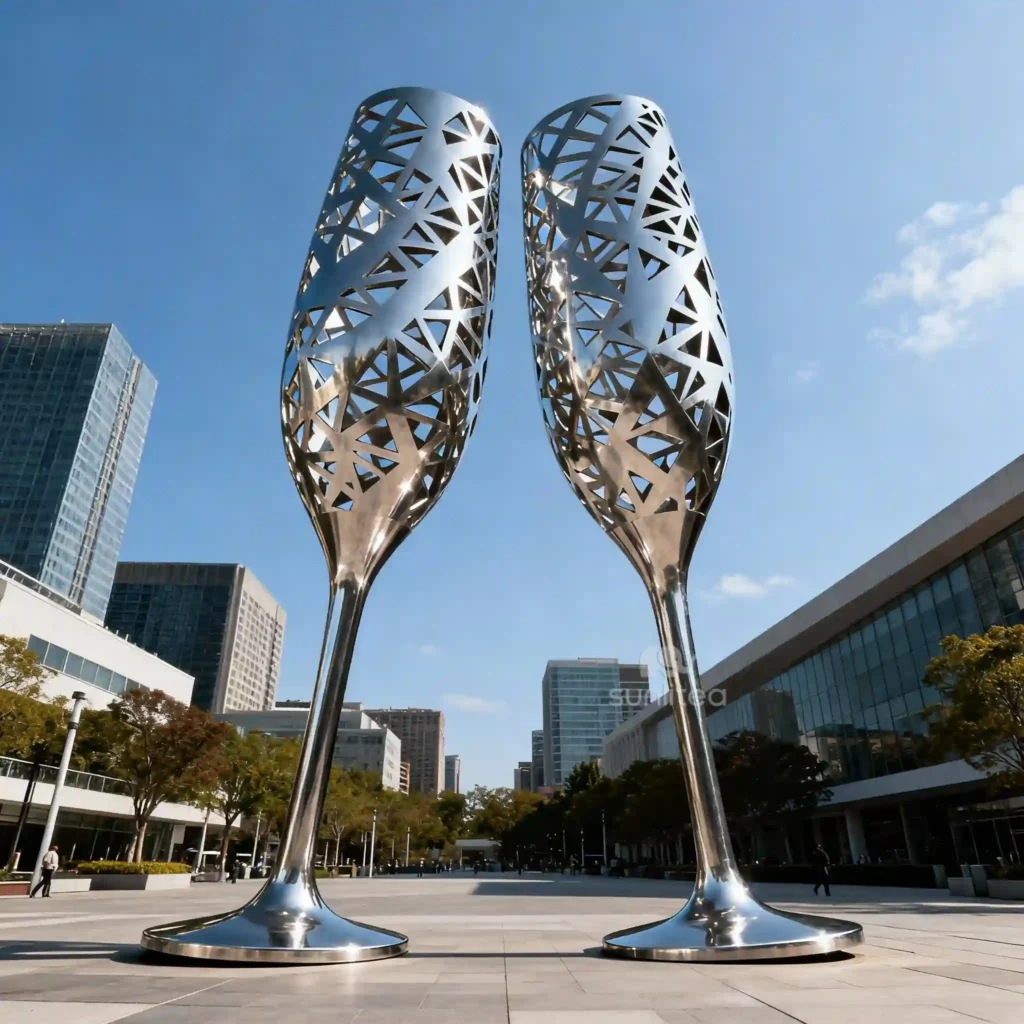 Mesh Stainless Steel Red Wine Glass Sculpture Decor