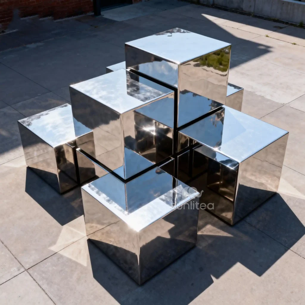 Metal Abstract Cube Sculpture