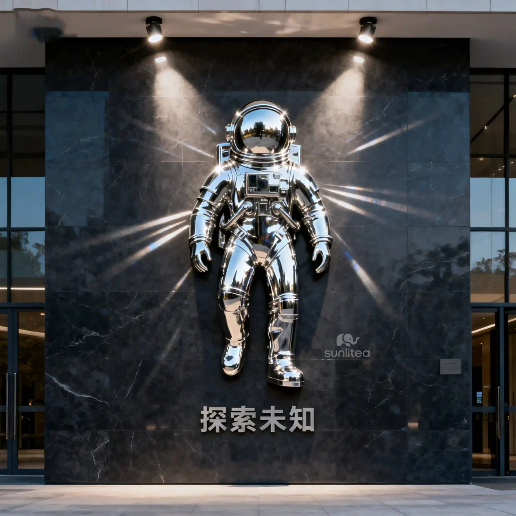 Metal Astronaut Wall Sculpture Space Themed Exhibition Hall