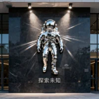 Metal Astronaut Wall Sculpture Space Themed Exhibition Hall