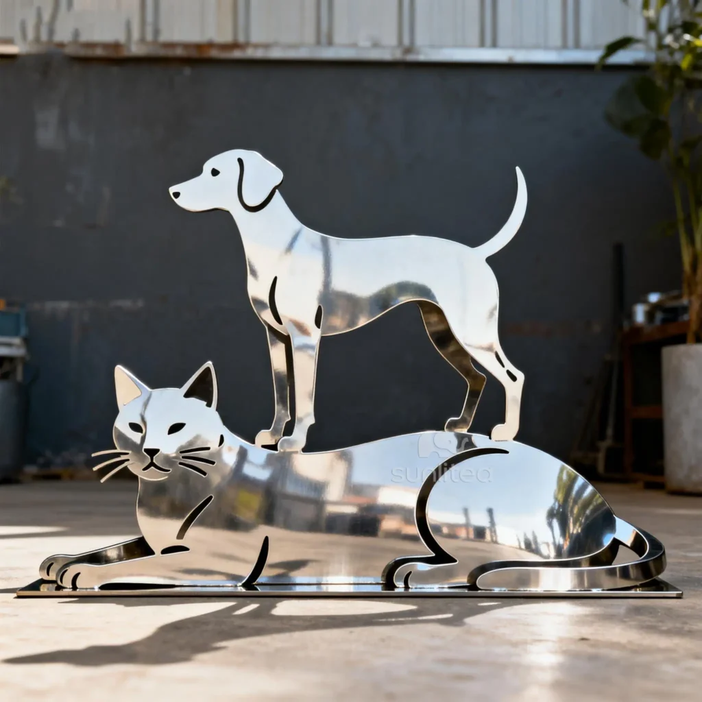 Metal Cat and Dog Silhouette Sculpture