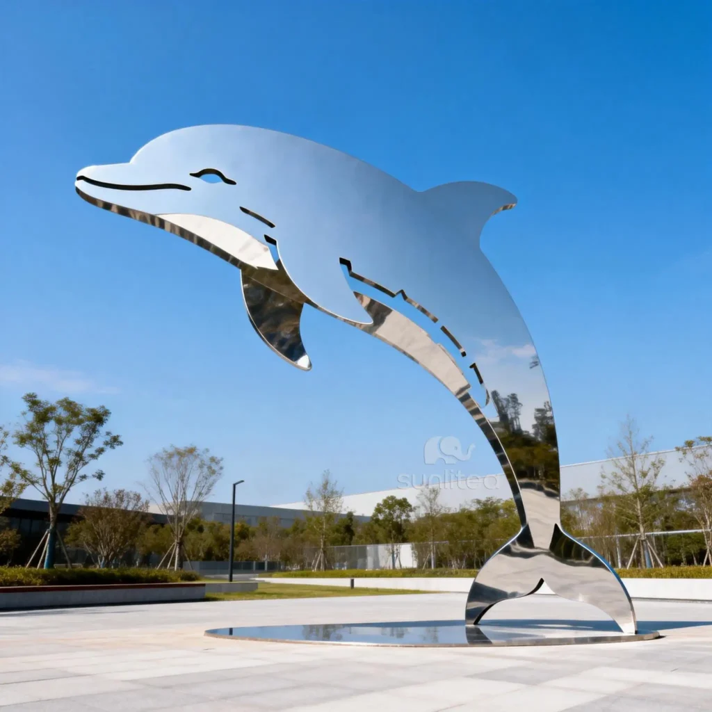 Metal Dolphin Jumping Silhouette Sculpture