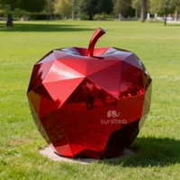 Metal Geometric Red Apple Sculpture