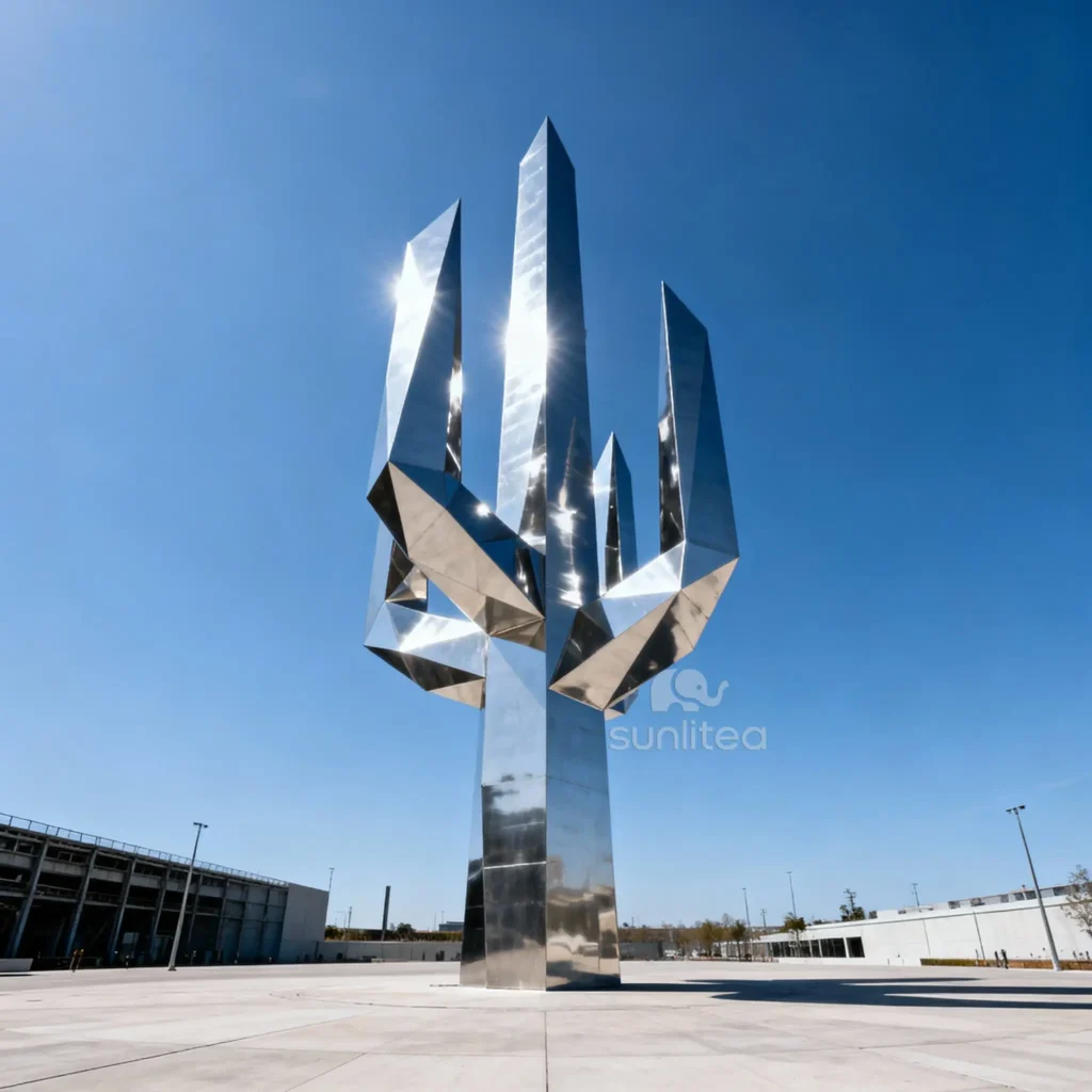 Metal Geometric Shape Large Cactus Statue