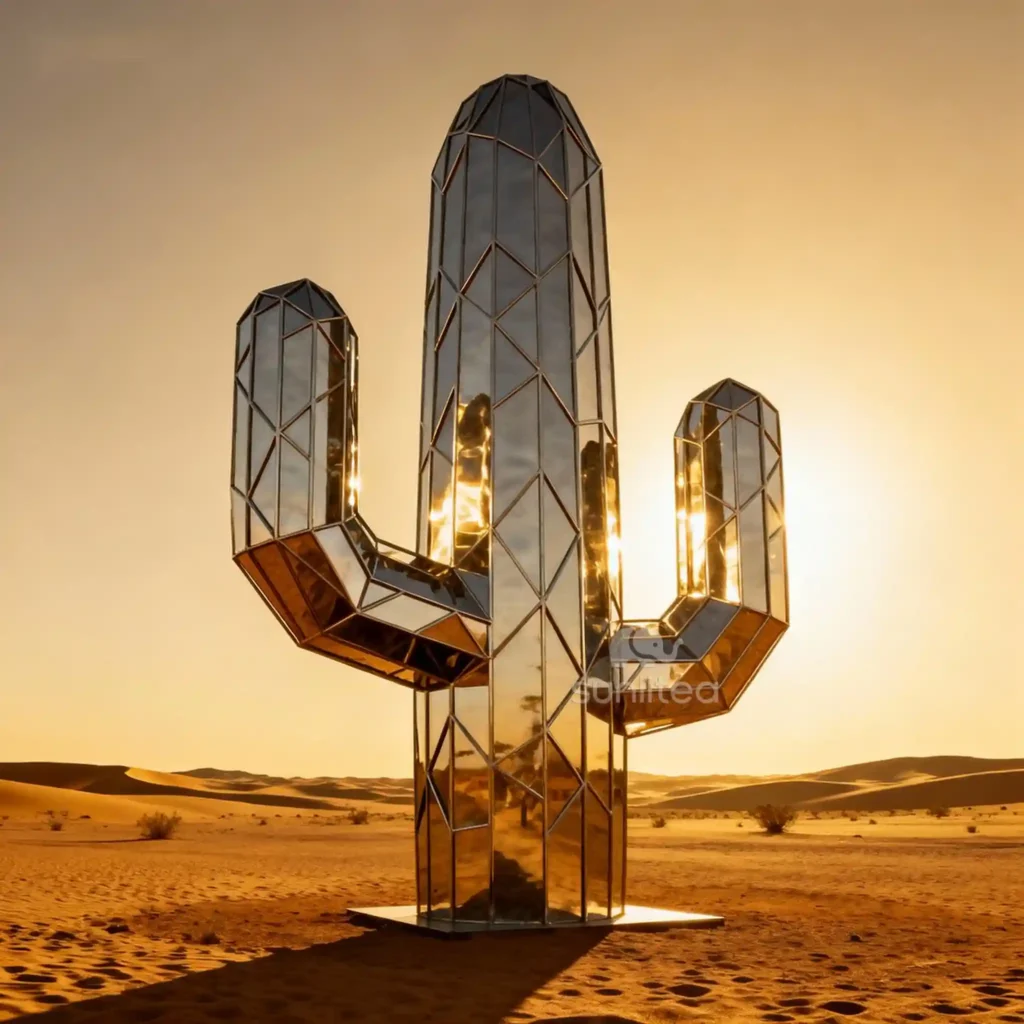 Metal Gold Cactus Sculpture