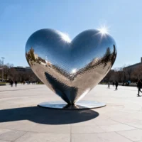 Metal Heart Statue Stainless Steel Silver