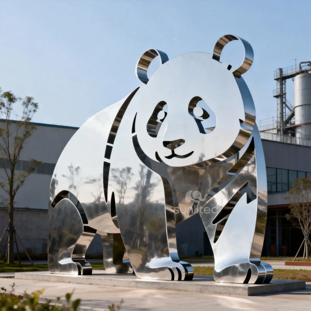Metal Large Panda Silhouette Sculpture