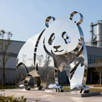 Metal Large Panda Silhouette Sculpture