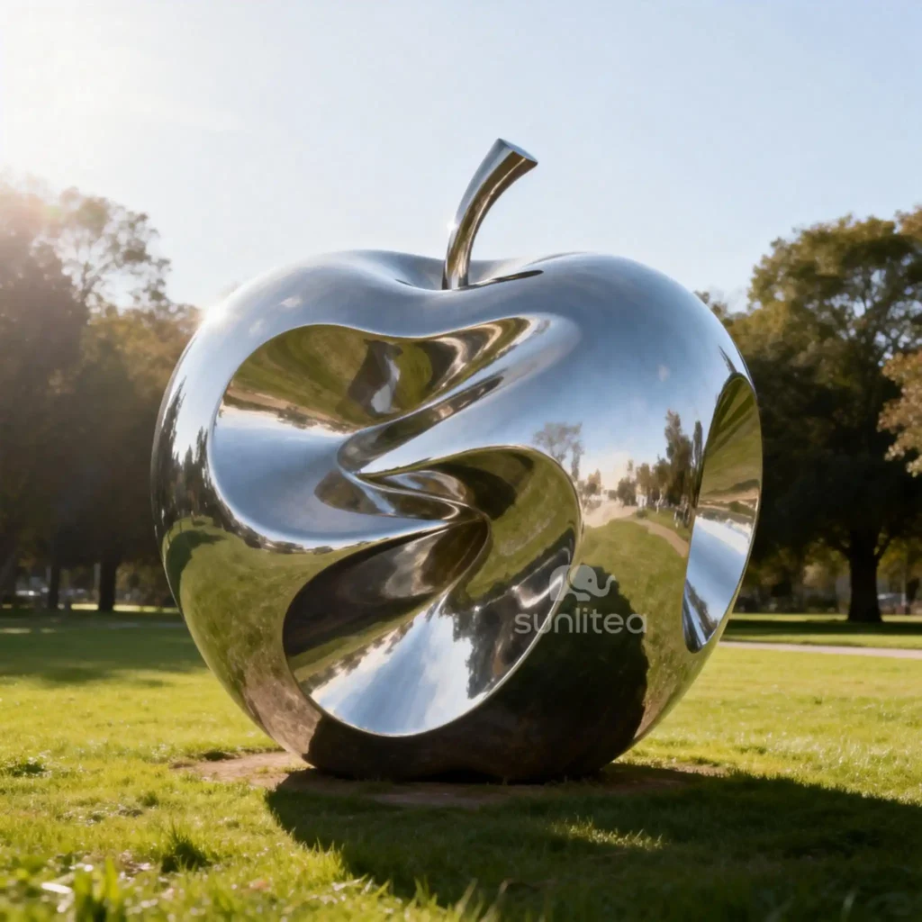 Metal Mirrored Abstract Art Apple Sculpture