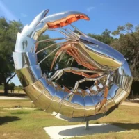 Metal Prawn Statue Seaside Crustacean Decor