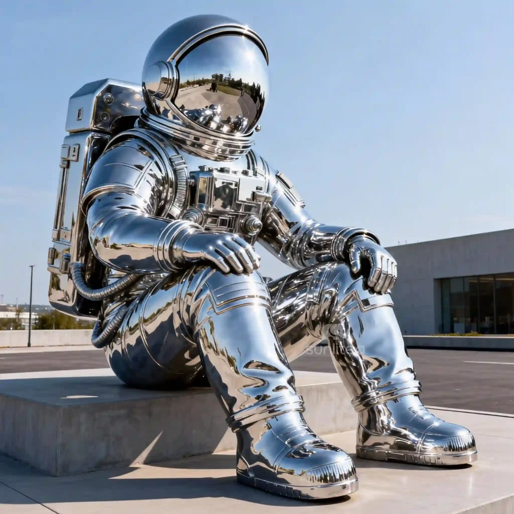 Metal Sitting Astronaut Statue Life Size