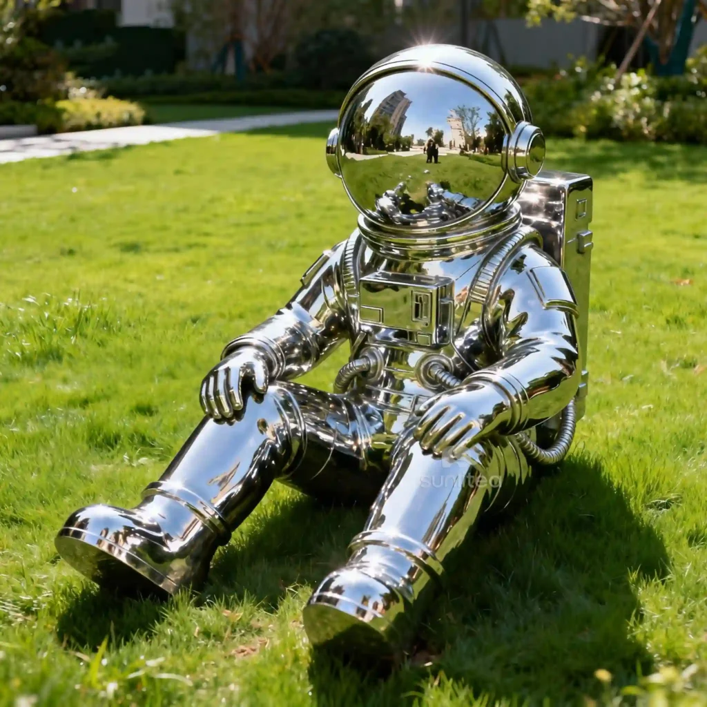 Mirror Metal Astronaut Sculpture Art Decor