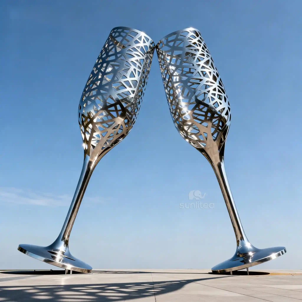Outdoor Mirror Red Wine Glass Sculpture