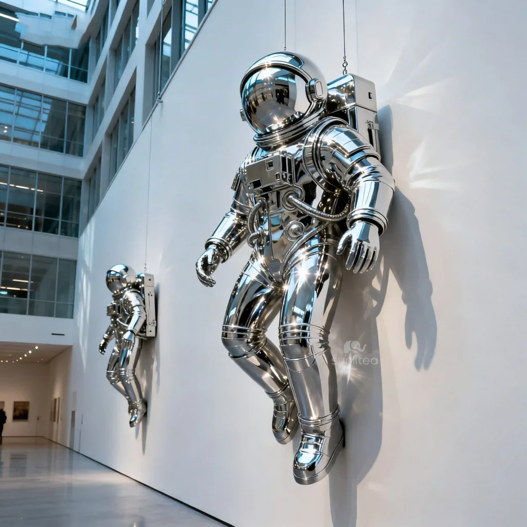 Modern Large Metal Astronaut Wall Art Statue For Sale