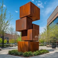 Outdoor Decor Corten Steel Abstract Cube Sculpture