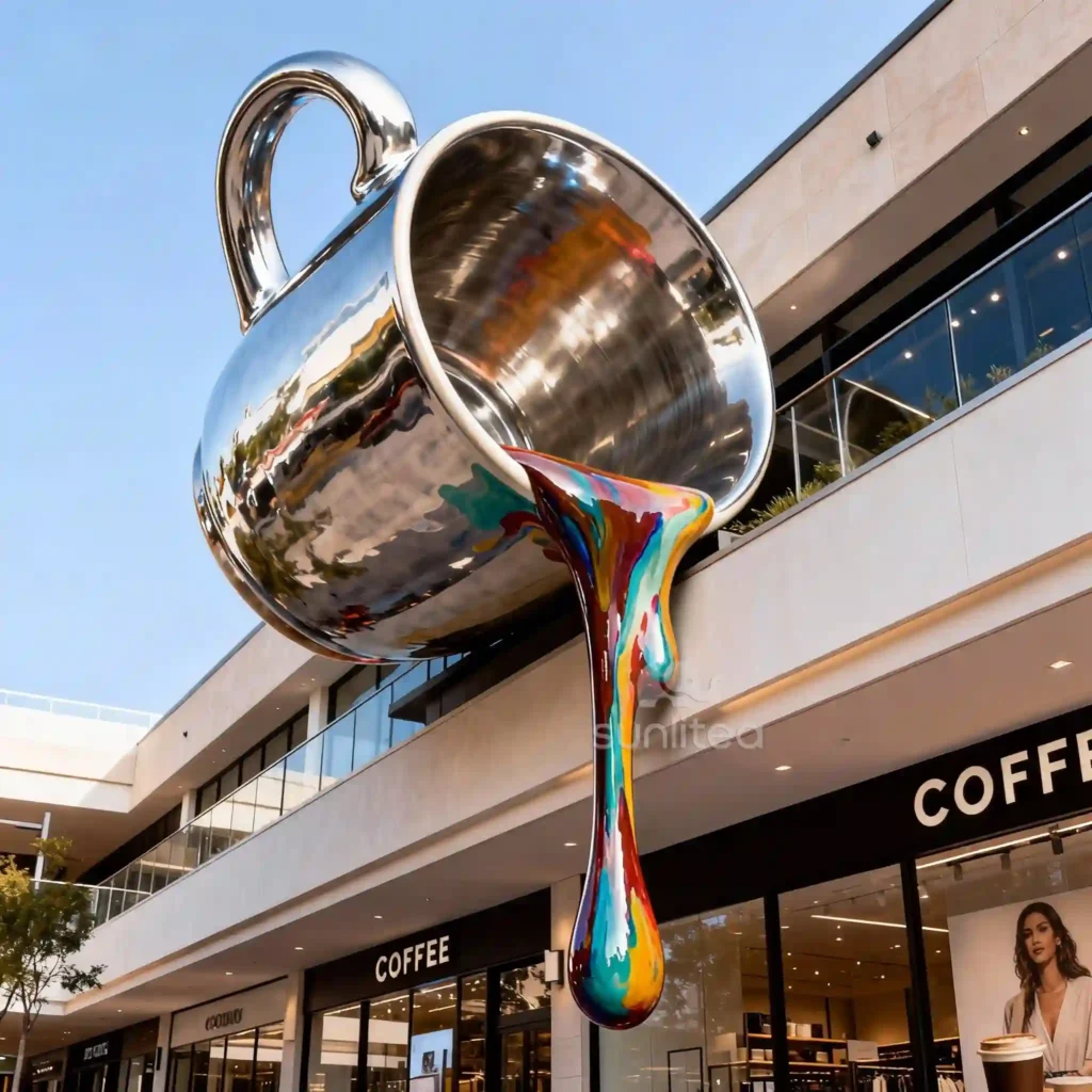 Outdoor Decor Metal Pouring Coffee Cup Sculpture