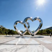 Two Metal Heart Sculptures Outdoor Decor