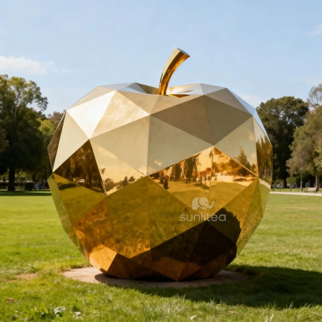 Outdoor Geometric Golden Apple Statue