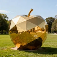 Outdoor Geometric Golden Apple Statue