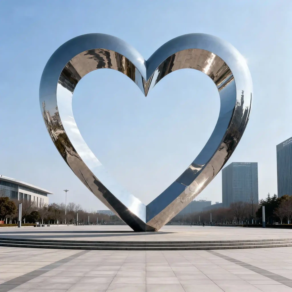 Outdoor Heart Statue Metal Mirror