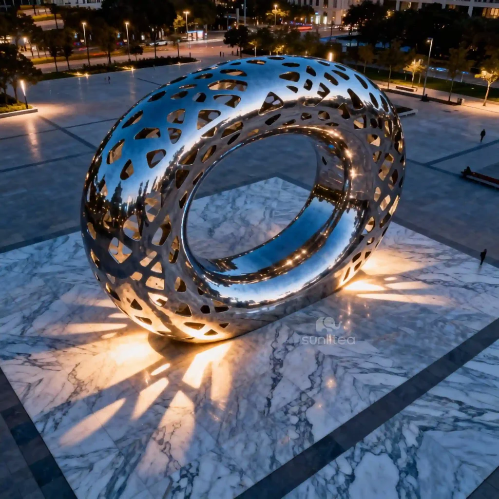 Outdoor Metal Circle Sculpture With Light