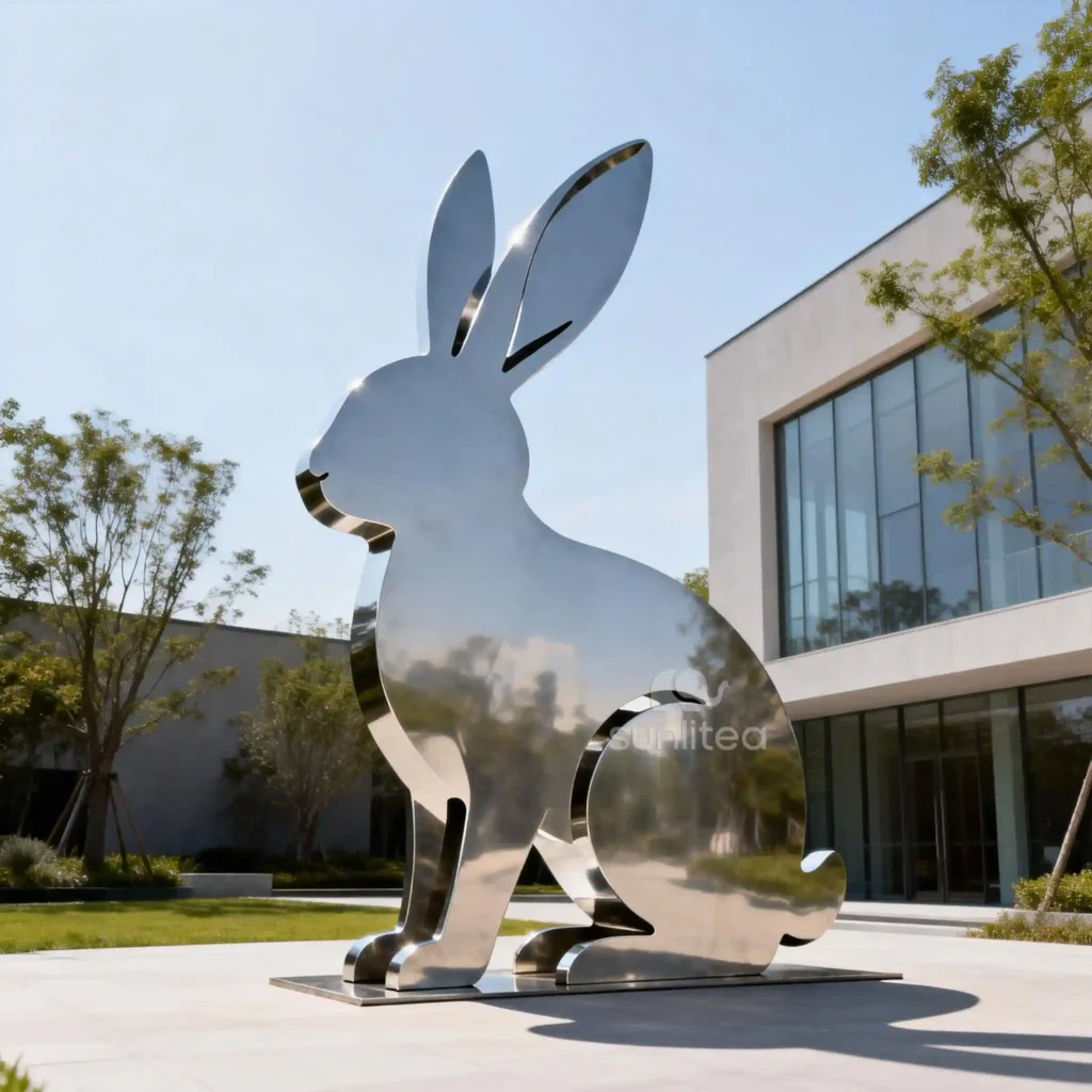 Outdoor Sitting Metal Rabbit Silhouette Statue