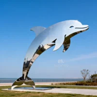 Outdoor Stainless Steel Dolphin Jumping Silhouette Statue