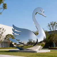 Outdoor Stainless Steel Silhouette Swan Statue