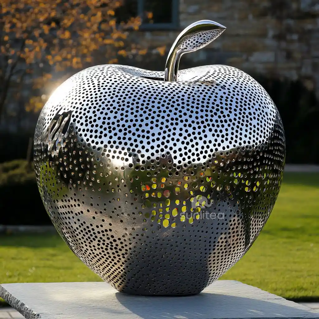 Polished Metal Mesh Fruit Apple Sculpture for Outdoor