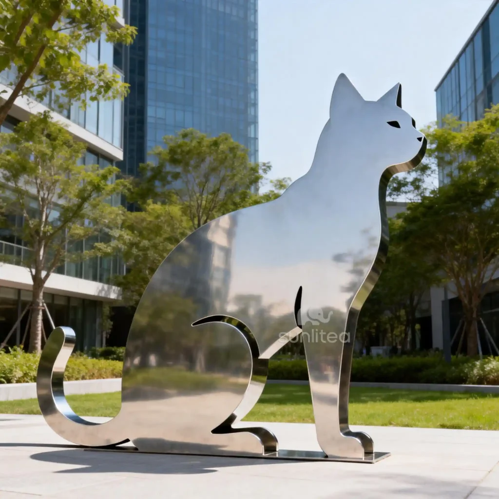 Sitting Mirror Metal Black Cat Silhouette Sculpture