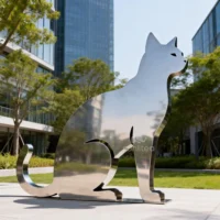 Sitting Mirror Metal Black Cat Silhouette Sculpture