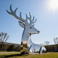 Stainless Steel Abstract Garden Deer Sculpture
