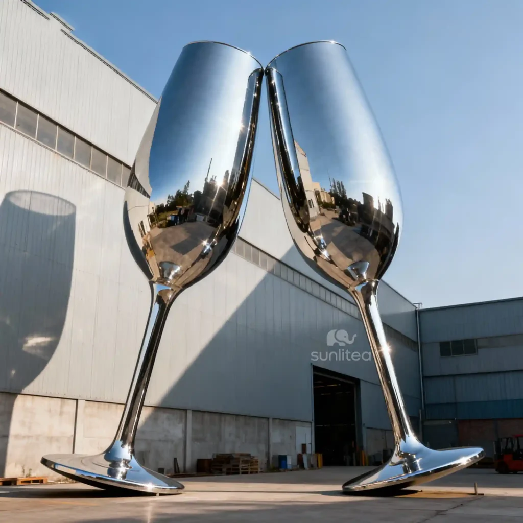 Stainless Steel Champagne Glass Sculpture Decoration Outdoor