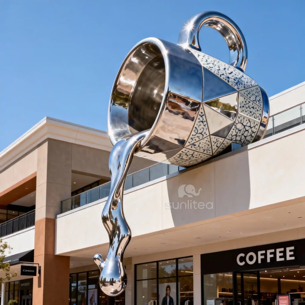 Stainless Steel Floating Coffee Cup Sculpture