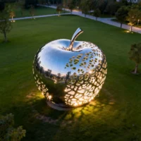 Stainless Steel Fruit Apple Sculpture With Light