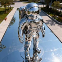 Stainless Steel Futuristic Astronaut Sculpture Sci Aviation Decor