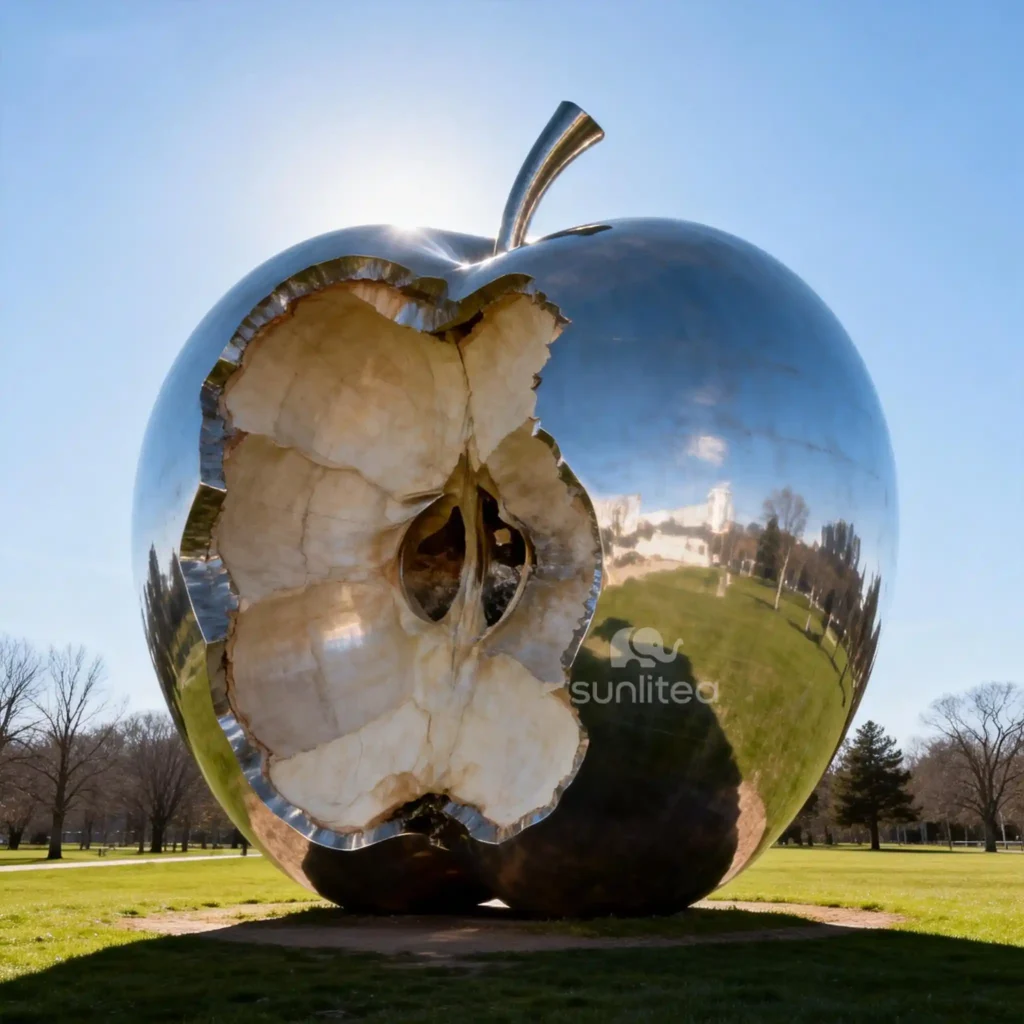 Stainless Steel Garden Apple Sculpture Take a Bite