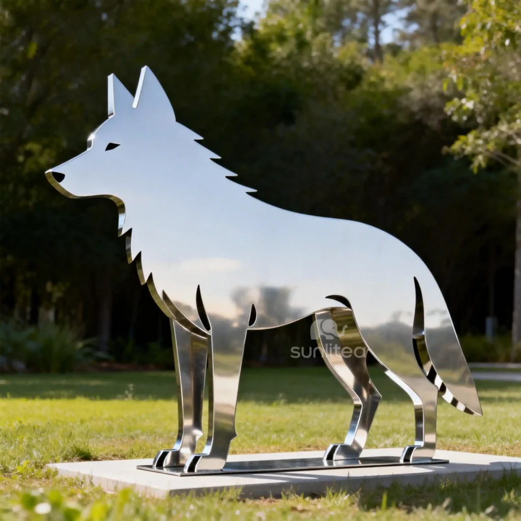 Stainless Steel Howling Wolf Silhouette Sculpture