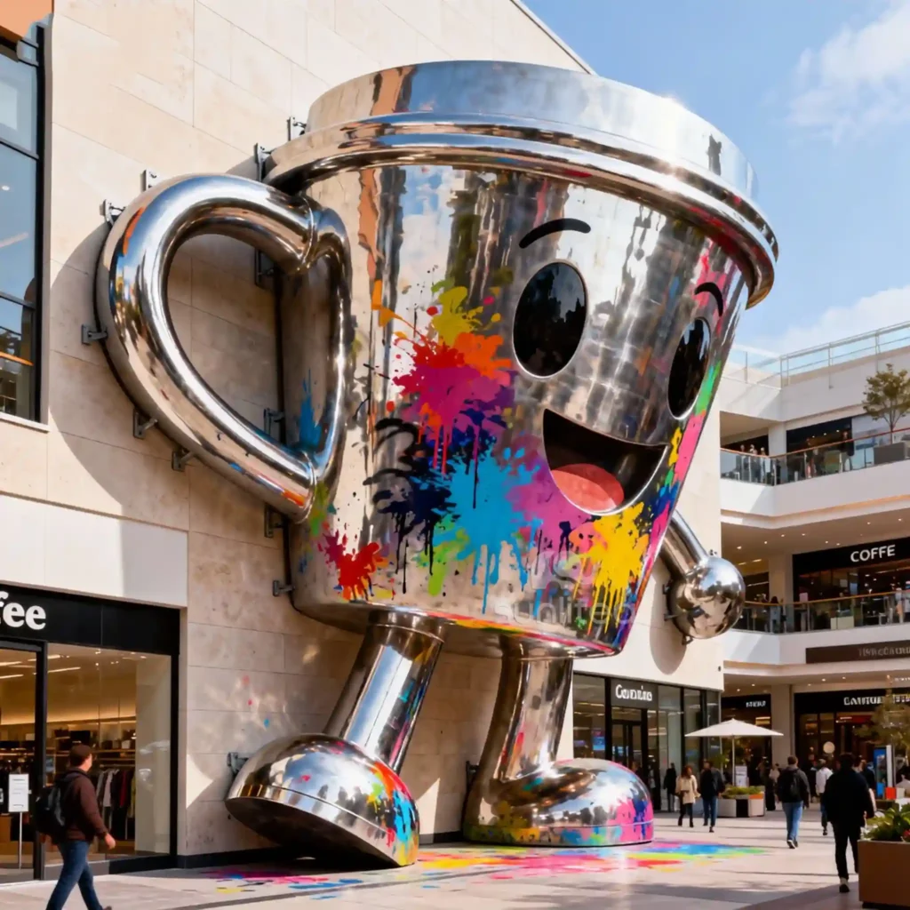 Stainless Steel Large Coffee Cup Statue
