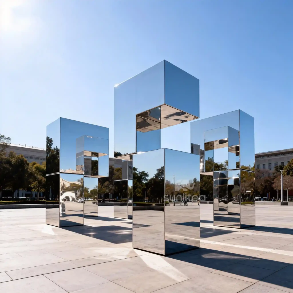 Stainless Steel Large Cube Sculpture For Sale