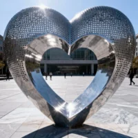 Stainless Steel Mesh Heart Sculpture Decor Outdoor