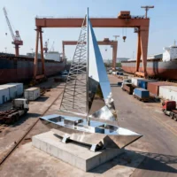 Stainless Steel Metal Boat Sculpture