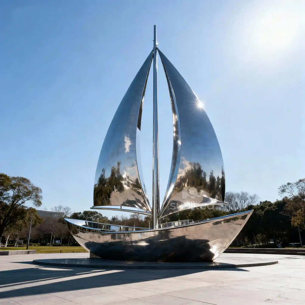 Stainless Steel Metal Ship Sculpture