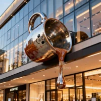 Stainless Steel Metal Spilled Coffee Sculpture