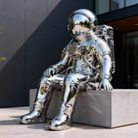 Stainless Steel Mirror Astronaut Sculpture Sitting