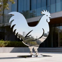 Stainless Steel Mirror Rooster Silhouette Statue