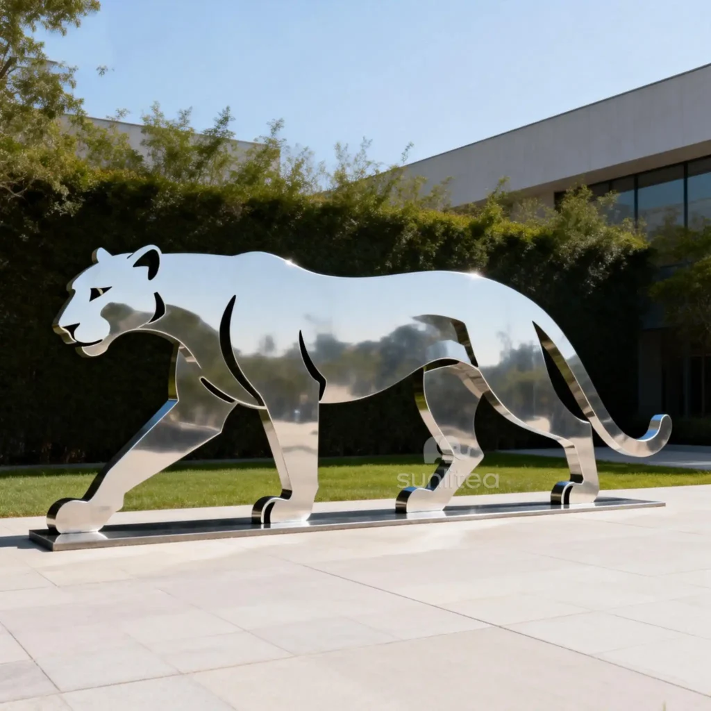 Stainless Steel Mirror Silhouette Cheetah Statue