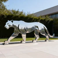 Stainless Steel Mirror Silhouette Cheetah Statue